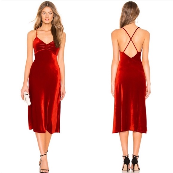 NWT Privacy Please Hampshire Velvet Ruched Sleeveless Midi Dress in Red size M - Picture 1 of 13
